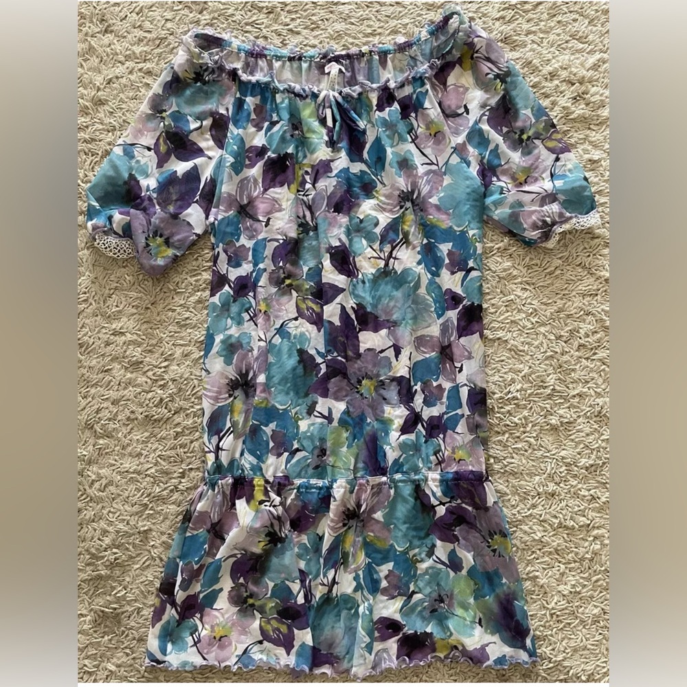 SUMMER EDITION Miss Bisbigli purple blue floral Mesh cover up dress Medium M